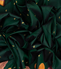 Bottle Green Handloom Korvai Kanchipuram Silk Saree With Buttas-KA12217