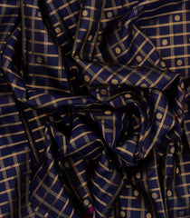 Navy Blue Handloom Kanchipuram Silk Saree With Checks & Buttas-KA12391