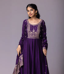 Dark violet & Gold Embroidered Festive Anarkali Set-RC5596