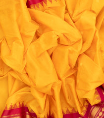 Yellow Handloom Gadwal Silk Cotton Saree With Buttas & Temple Border-GA0209