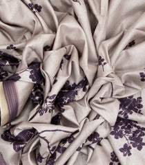 Taupe Woven Synthetic Dola Silk Saree With Printed Floral Motifs-BL4137