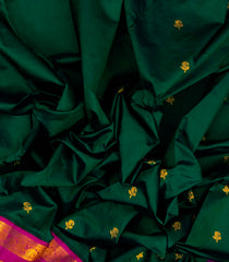 Bottle Green Handloom Korvai Kanchipuram Silk Saree With Mango Buttas-KA12091