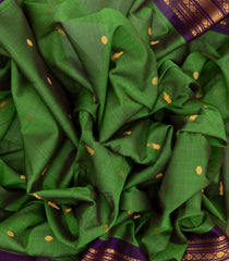 Dark Green Handloom Gadwal Silk Cotton Saree With Buttas & Contrast Border-GA0211