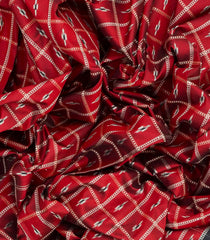 Crimson Handloom Pochampally Ikat Saree With Checks-Crimson
