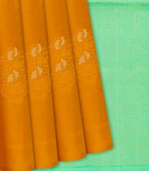 Mustard Handloom Soft Silk Saree With Floral Motifs-Mustard