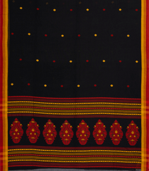 Black Handwoven Bengal Cotton Saree With Diamond Buttas-BG1518
