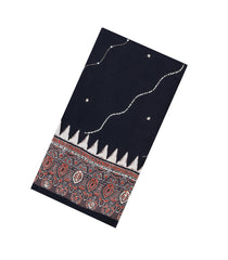 Black Printed Modal Silk Saree With Embroidered Motifs-PS0743