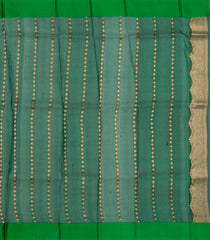 Bottle Green Handloom Banarasi Organza Silk Saree With Floral Buttas-BE1665