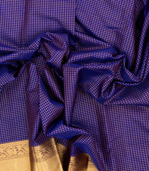 Dark Blue Handloom Kanchipuram Silk Saree With Zari Checks -KA14433