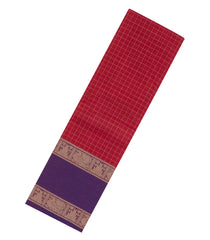 Red Handloom Kanchi Cotton Saree With Checks & Contrast Border-KC1558