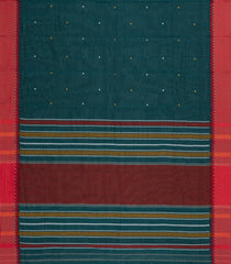 Teal Handloom Bengal Cotton Saree With Coin Buttas-BG1832