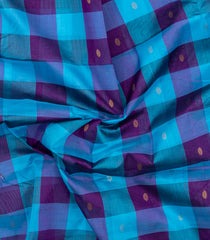 Purple & Turquoise Handloom Silk Cotton Saree With Checks & Zari Buttas-SC4620