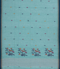 Light Blue Handloom Bengal Cotton Saree With Meena Buttas-BG1576