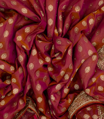 Purple And Mustard Woven Banarasi Khadi Georgette Saree With Floral Motifs