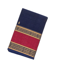 Navy Blue Handloom Kanchi Cotton Saree With Spear Buttas