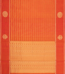 Orange Handloom Silk Cotton Saree With Zari Stripes & Buttas-SC4825