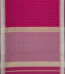 Magenta Handloom Maheswari Silk Cotton Saree With Checks & Contrast-SC4895