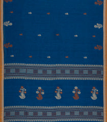 Blue Handloom Bengal Cotton Saree With Floral Buttas-BG1588