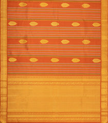 Rust Handloom Kanchipuram Silk Saree With Stripes & Buttas-KA16169