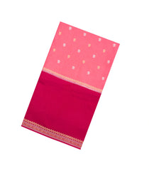 Hot Peach Woven Blended Viscose Saree With Zari Buttas & Contrast Border-BL5514
