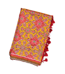 Red Handloom Blended  Silk Saree With Ikat Motifs & Hand Embroidered Selvage-EN1711