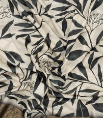 Off White Woven Synthetic Viscose Saree With Printed Floral Motifs-BL4924