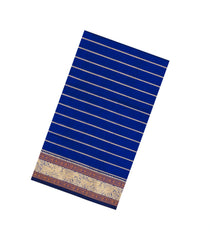 Blue Handloom Silk Cotton Saree With Veldhari Stripes-SC4294