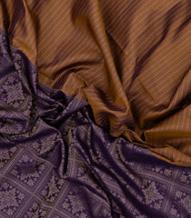 Dark Purple & Beige Handloom Soft Silk Saree With Stripes & Floral Motifs-SO4587