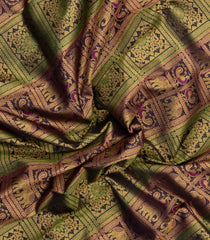 Black Handloom Kanchipuram Silk Saree With Meena Motifs-KA15818