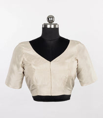 Off White Raw Silk Deep-Back Blouse-RB5274