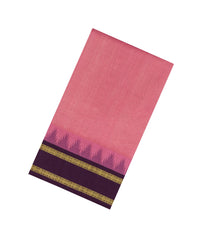 Peach Handloom Korvai Silk Cotton Saree With Maroon Border-SC4423