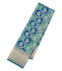 Blue Handloom Kanchipuram Silk Saree With Meena Floral Motifs-KA13567