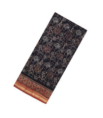 Black Printed Chanderi Cotton Saree With Zari Border-CC1649