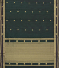 Bottle Green Handloom Silk Cotton Saree With Kolam Buttas-SC4011