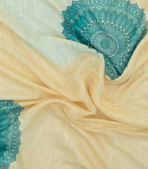 Cream Printed Synthetic Linen Saree With Floral Motifs-SY0127