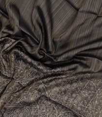 Dark Grey Printed Synthetic Tussar Saree With Contrast border-BL5355