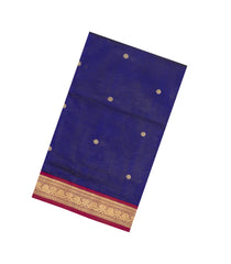Dark Blue Handloom Soft Silk Cotton Saree With Zari Stripes-SC4309