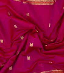 Hot Pink Handloom Silk Cotton Saree With Buttas & Contrast Border-SC4027