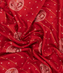 Red Printed Synthetic Dola Silk Saree With Zari Stripes & Border Motifs-SY0343