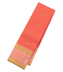 Peach Handloom Kanchipuram Silk Saree With Zari Buttas - KA14621