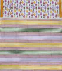 Off White Printed Jaipur Cotton Saree With Fish Motifs-JC1645