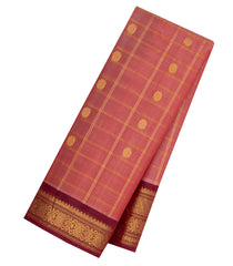 Peach Handloom Gadwal Silk Cotton Saree With Checks & Buttas-GA0393