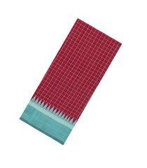 Red Woven Tussar Silk Saree With Chekcs & Blue Border-TU3234