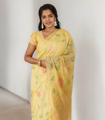 Yellow Woven Art Chanderi Silk Saree With Printed Floral Motifs-BL3925