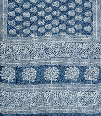 Indigo Printed Jaipur Cotton Saree With Floral Motifs-JC1517