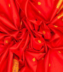 Red Handloom Kanchipuram Silk Saree With Floral Buttas-KA12712