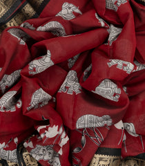 Maroon Woven Art Chanderi Saree With Printed Kalamkari Motifs-BL3712