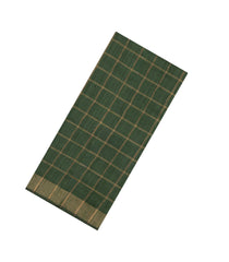 Dark Green Handloom Dupion Silk Saree With Checks & Printed Pallu-DS0547