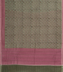 Sage Green Printed Chanderi Cotton Saree With Zari Border-CC1636