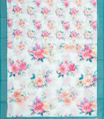 White Printed Synthetic Linen Saree With Floral Motifs-SY0206